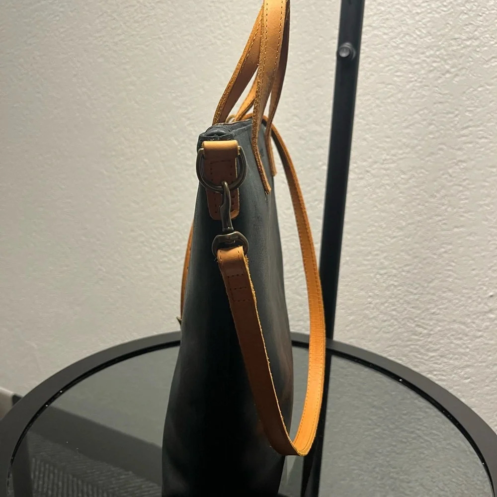 ABLE Black Leather Tote with Tan Leather Accents (crossbody) - Picture 2 of 9